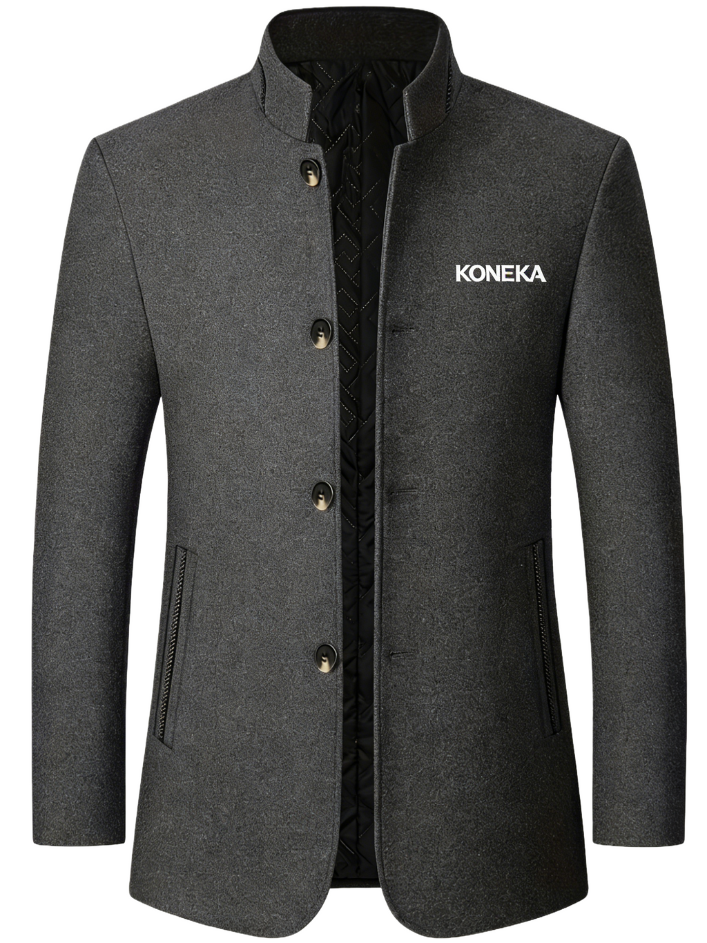 KONEKA Men's Woolen Stand Collar Men's Jacket Suit Autumn Winter Wool Blend Coats Male