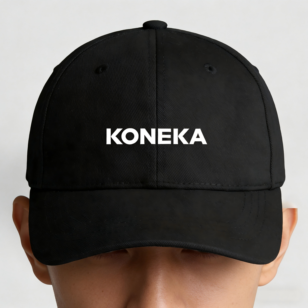KONEKA Baseball Cap, Black, Embroidered Logo, Adjustable Hat, 7 x 4.5 inches