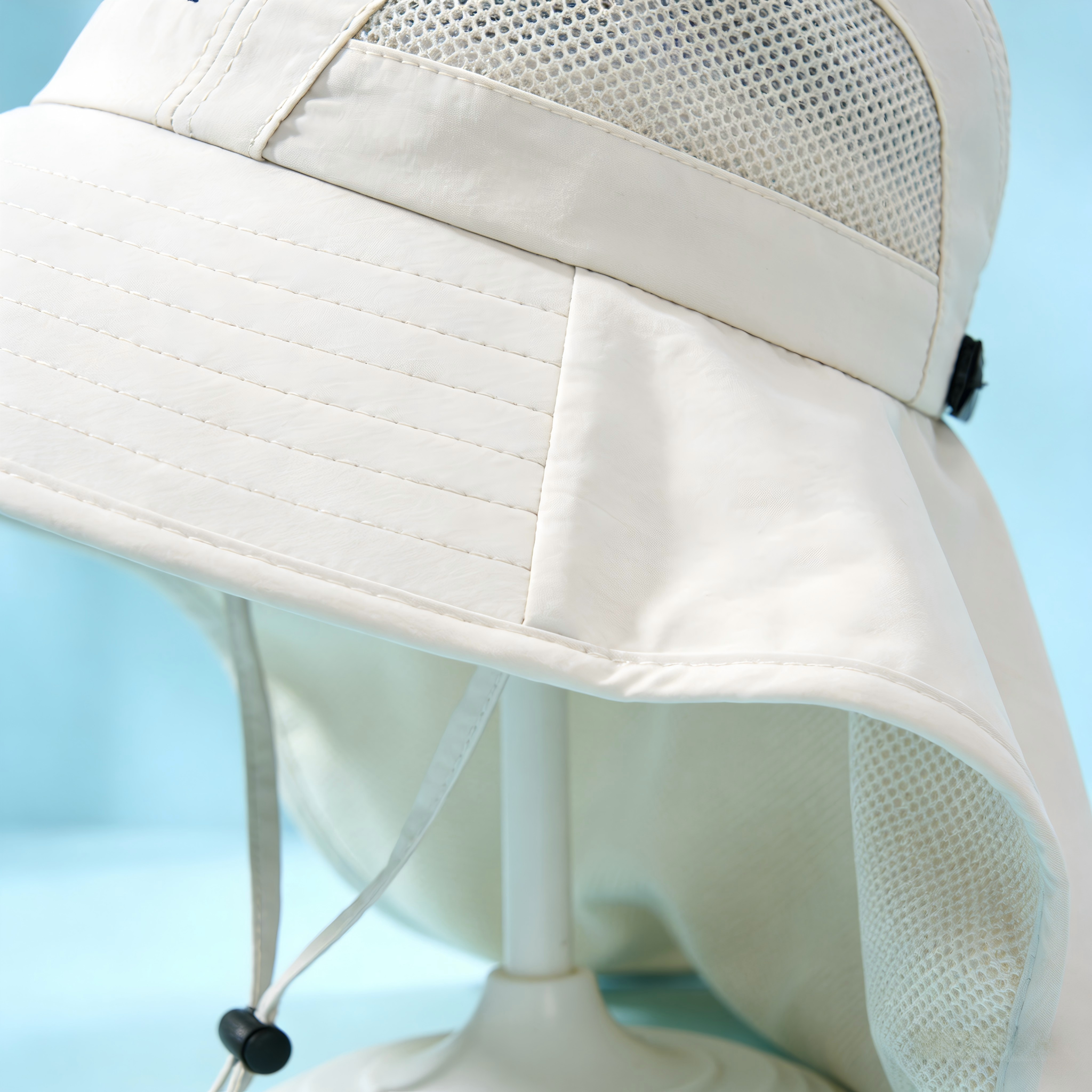 KONEKA Sun Hat with Neck Flap, Beige, Wide Brim, Mesh Ventilation, Adjustable Chin Strap, UPF 30 Protection, Unisex Adult
