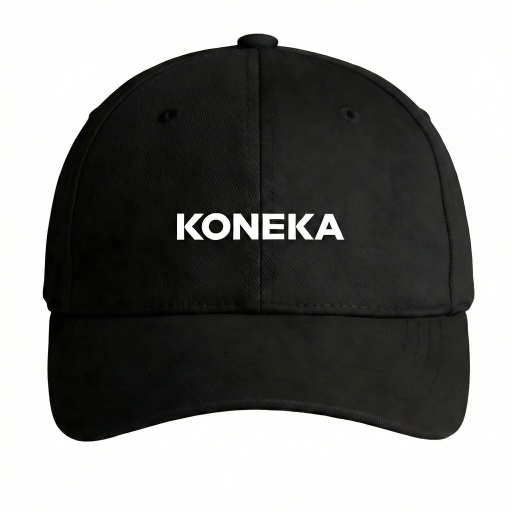 KONEKA Baseball Cap, Black, Embroidered Logo, Adjustable Hat, 7 x 4.5 inches