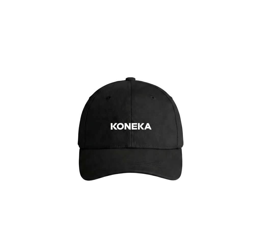 KONEKA Baseball Cap, Black, Embroidered Logo, Adjustable Hat, 7 x 4.5 inches