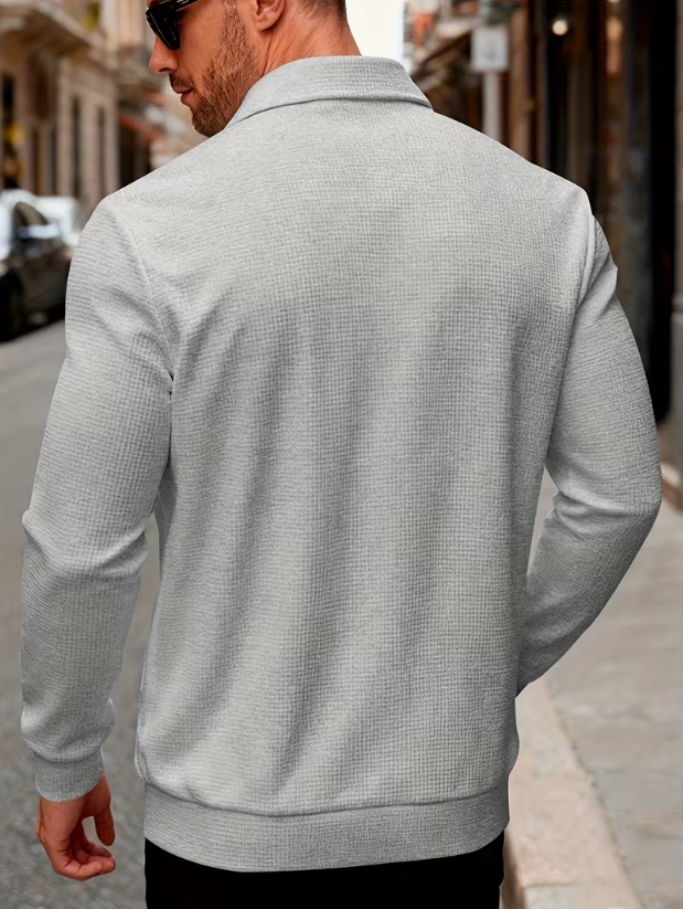 KONEKA Mens Lightweight Zip Up Cardigan Shirt Jacket Laydown Collar Solid Color Long Sleeve Waffle Jackets Business Casual