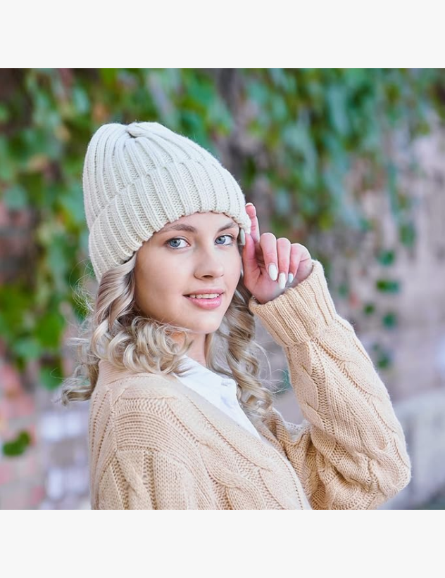 KONEKA Women's Rib Knit Cuffed Beanie Hat Stretch Acrylic Winter Hat Thick Warm