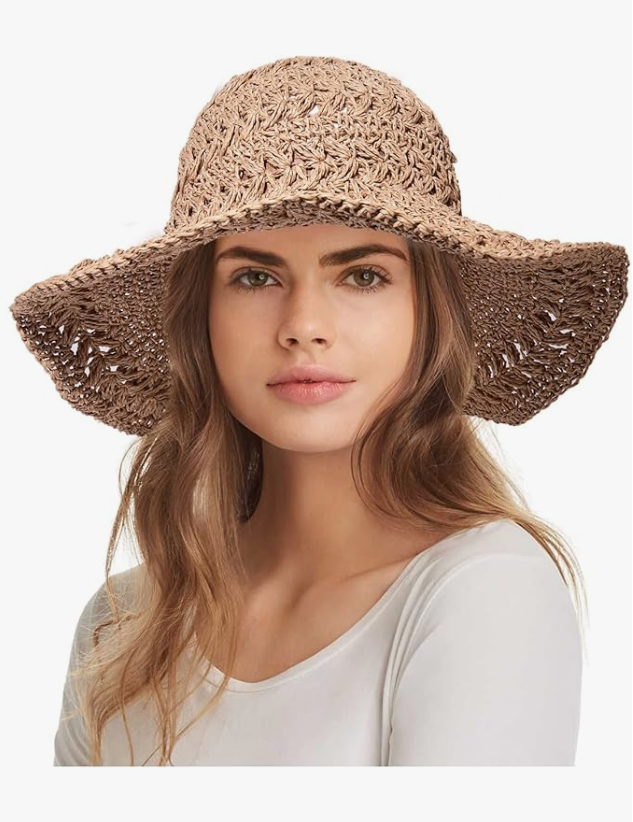KONEKA Straw Bucket Hats for Women Striped Crochet Sun Hats Foldable Floppy Beach Hats Summer Travel Accessories