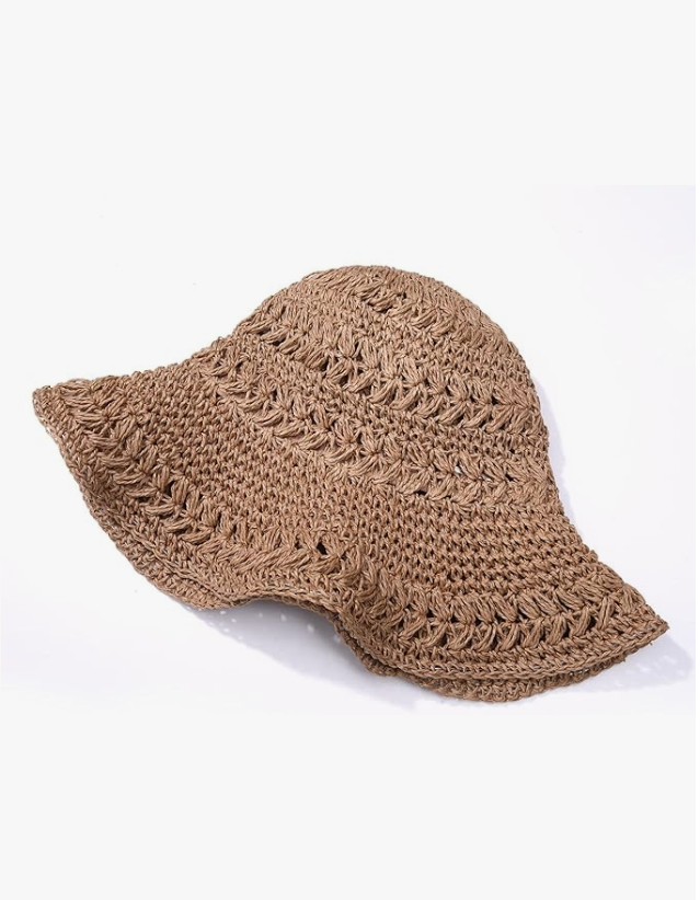 KONEKA Straw Bucket Hats for Women Striped Crochet Sun Hats Foldable Floppy Beach Hats Summer Travel Accessories