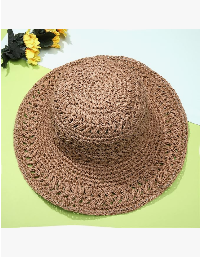 KONEKA Straw Bucket Hats for Women Striped Crochet Sun Hats Foldable Floppy Beach Hats Summer Travel Accessories