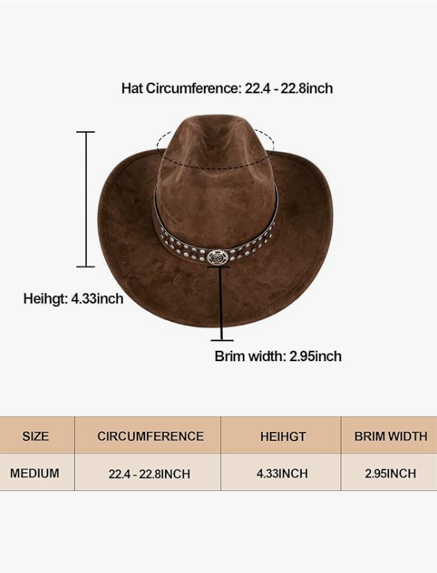 KONEKA Western Cowboy Hat with Sheriff Star Badge, Brown Studded Leather Band, Tan Suede Material, Classic Style