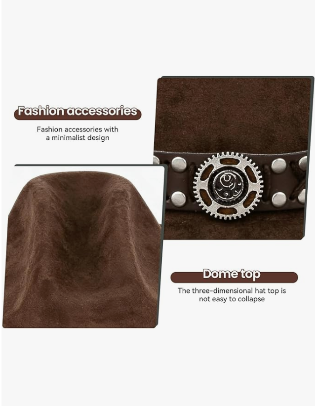 KONEKA Western Cowboy Hat with Sheriff Star Badge, Brown Studded Leather Band, Tan Suede Material, Classic Style