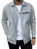 KONEKA Mens Lightweight Zip Up Cardigan Shirt Jacket Laydown Collar Solid Color Long Sleeve Waffle Jackets Business Casual