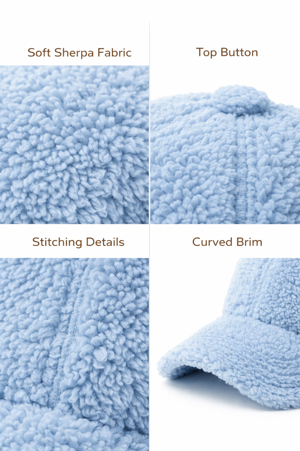 KONEKA Fuzzy Sherpa Baseball Cap, Soft Fleece Hat, Adjustable Casual Streetwear